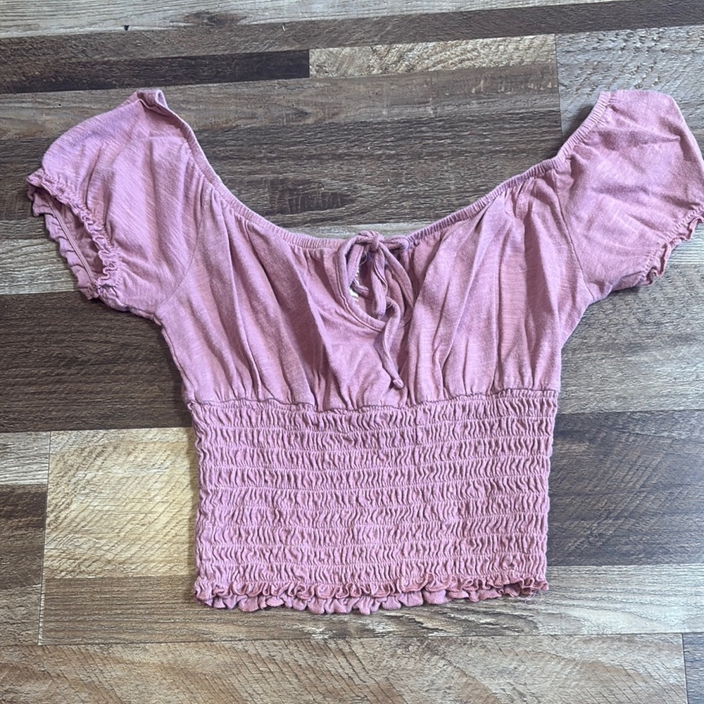 Pink Off-Shoulder Smocked Top